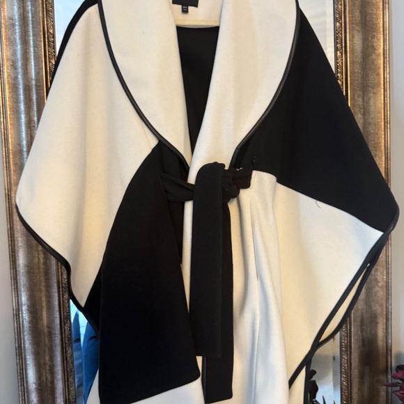 Express Black and White Cape Coat - Picture 2 of 2